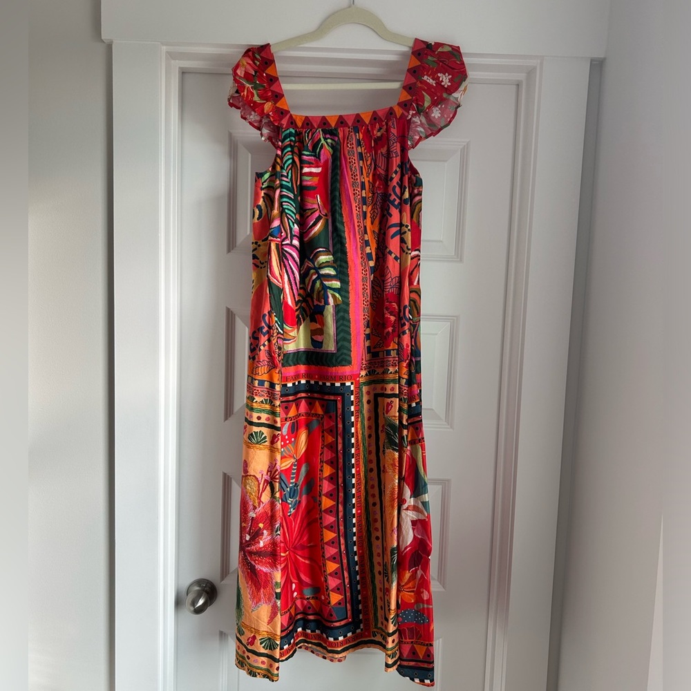 Farm Rio Mosaic Ruffle Midi Dress